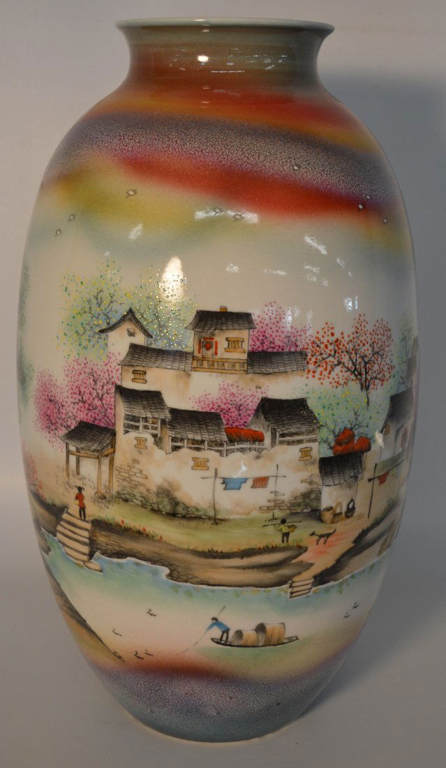 Chinese porcelain modern art decorated vase: Chinese porcelain modern art decorated vase with artist certificate Auction Estimate 200-400