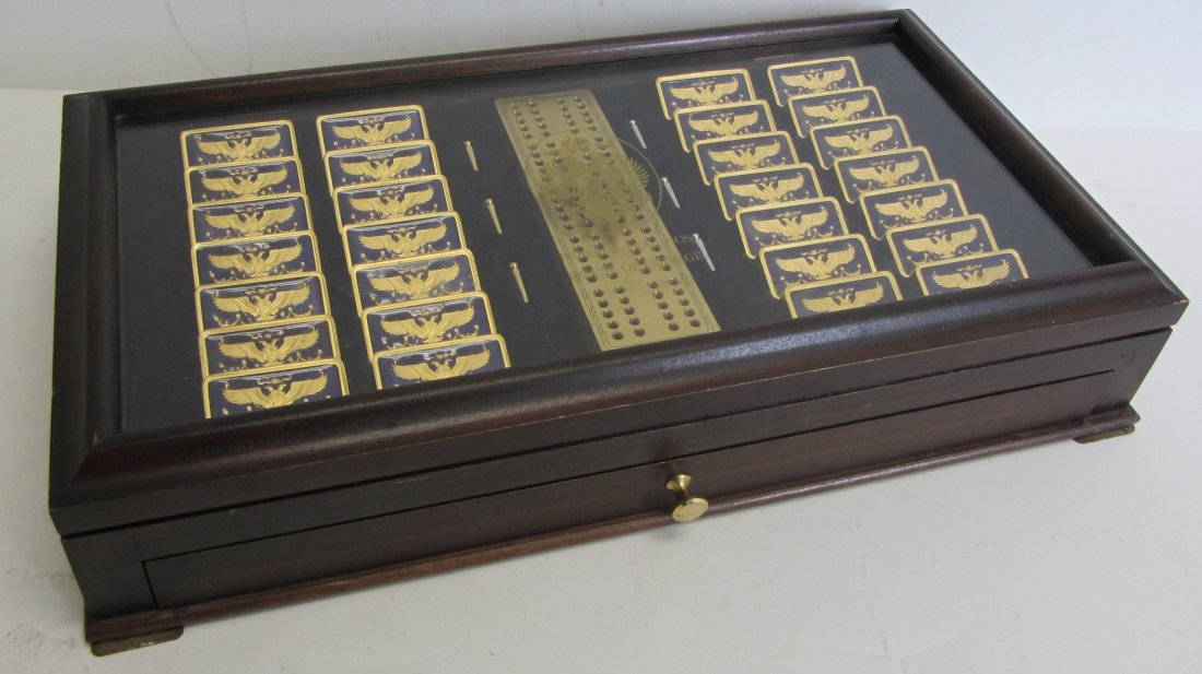 20th C. enamel and 24K gold plated domino set: Rare 20th C. enamel and 24K gold plated domino set made by Faberge Auction Estimate 300-600