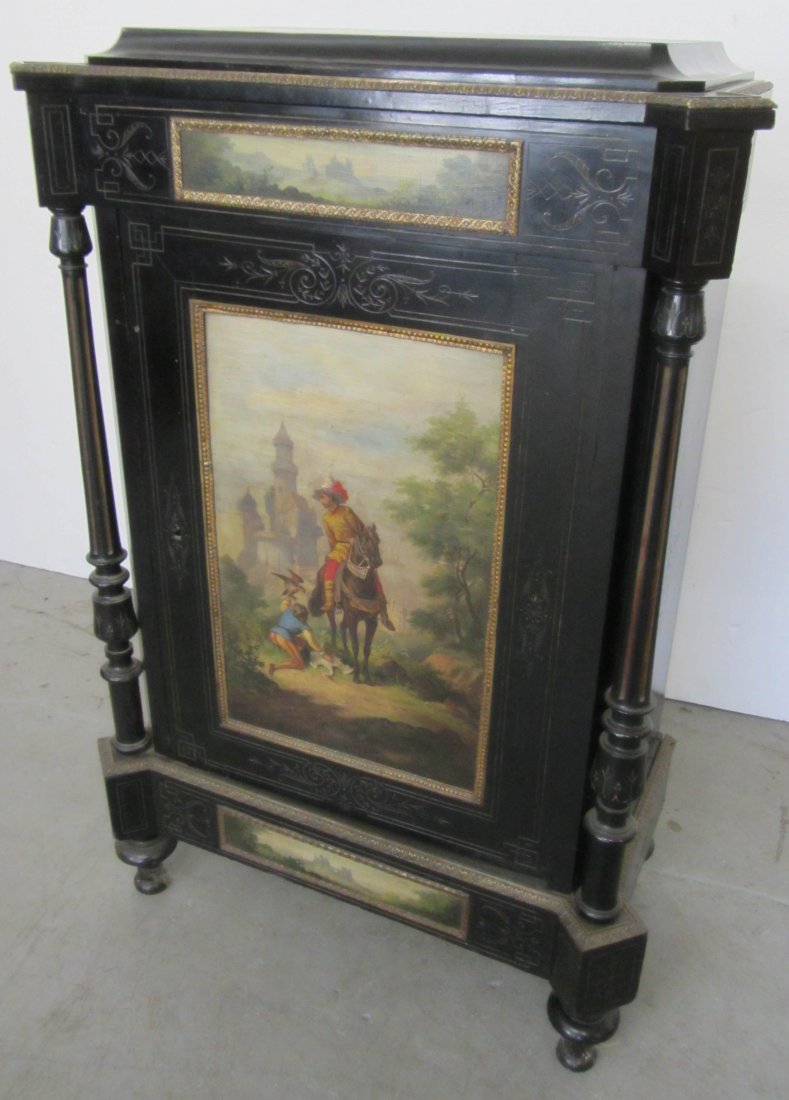 19th C. French bronze mounted credenza: 19th C. French bronze mounted credenza with painted scenes 44 x 29 x 15 1/2 Auction Estimate 750-1500