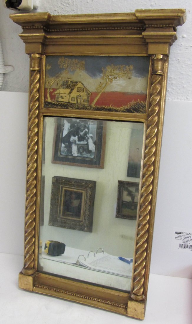 Ea. 19th C. Sheraton mirror with reverse painting: Ea. 19th C. Sheraton mirror with reverse painting 28 1/2 x 16 Auction Estimate 200-400
