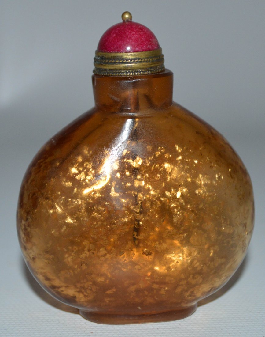 19th C. Chinese Brown Peking glass snuff bottle: 19th C. Chinese Brown Peking glass snuff bottle decorated with gold stars Auction Estimate 300-500