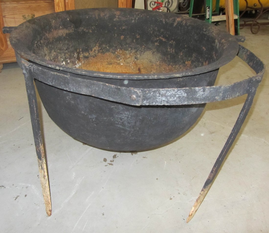 19th C. Monumental size cast iron witches pot: 19th C. Monumental size cast iron witches pot 29 x 46 Auction Estimate 200-400