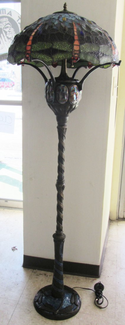Tiffany Studios style dragonfly floor lamp: Fine Quality Tiffany Studios style dragonfly floor lamp 70"h Auction Estimate 400-800