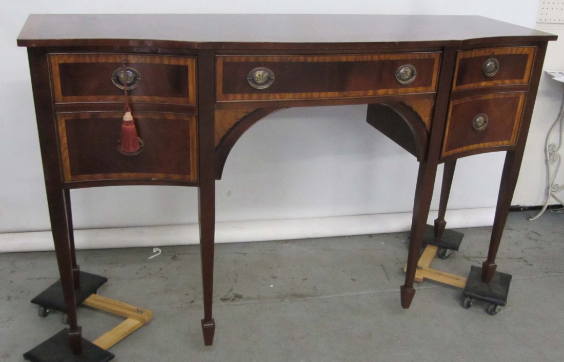 20th C. Mahogany hepplewhite sideboard: 20th C. Mahogany hepplewhite sideboard with detail inlay work 40 x 66 x 21 Auction Estimate 750-1500