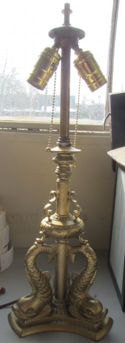 Signed Pairpoint lamp base with dolphins: Signed Pairpoint lamp base with dolphins 21"h Auction Estimate 100-300