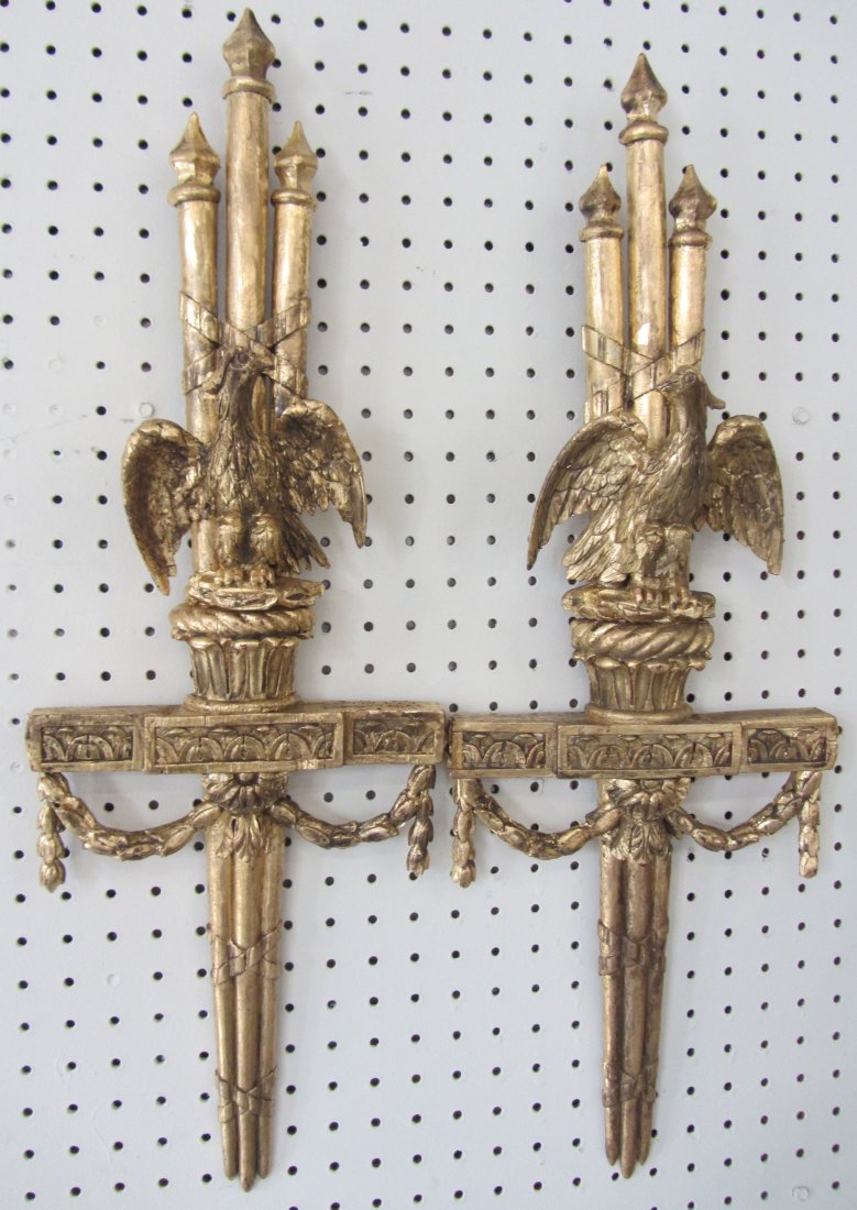 Pr. C1900 carved wood gilded wall brackets: Pr. C1900 carved wood gilded wall brackets 27"h Auction Estimate 100-300