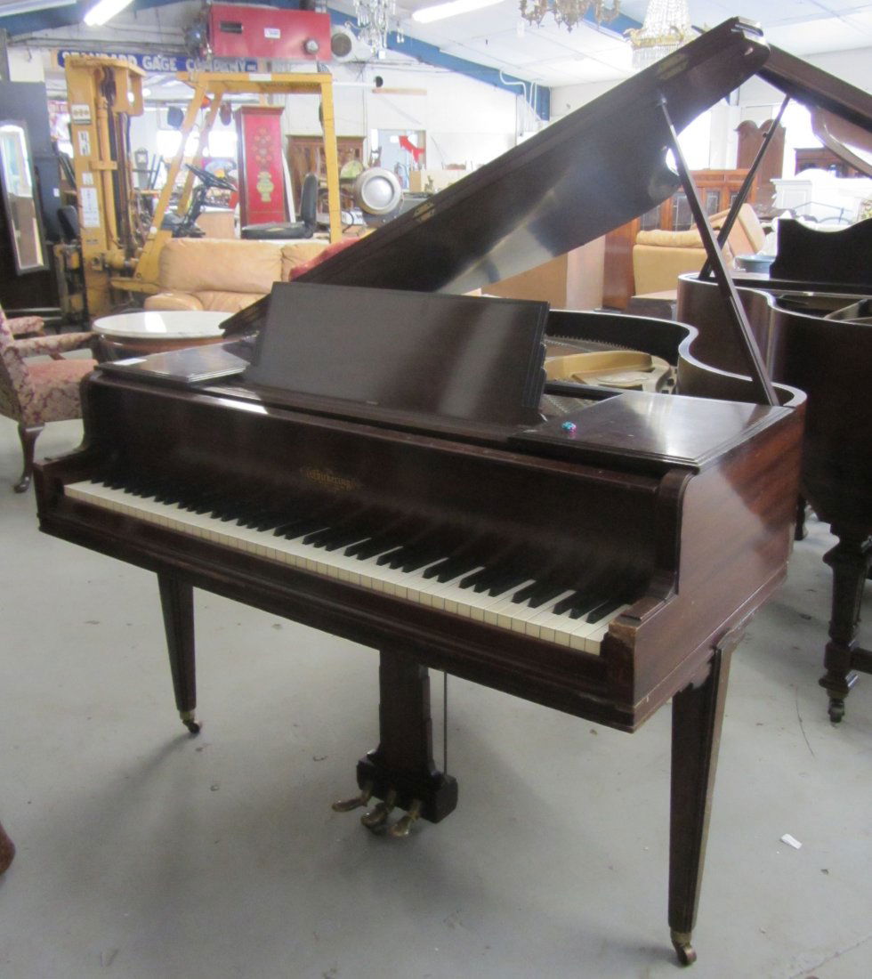 20th C. Mahogany baby grand piano: 20th C. Mahogany baby grand piano by Chickering Boston, MA Auction Estimate 300-600