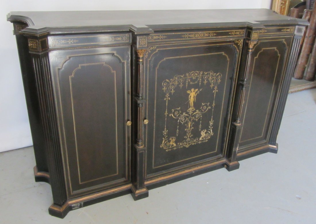 19th C. Bronze mounted and inlaid 3 door credenza: 19th C. Bronze mounted and inlaid 3 door credenza 39 x 69 x 20 Auction Estimate 450-900