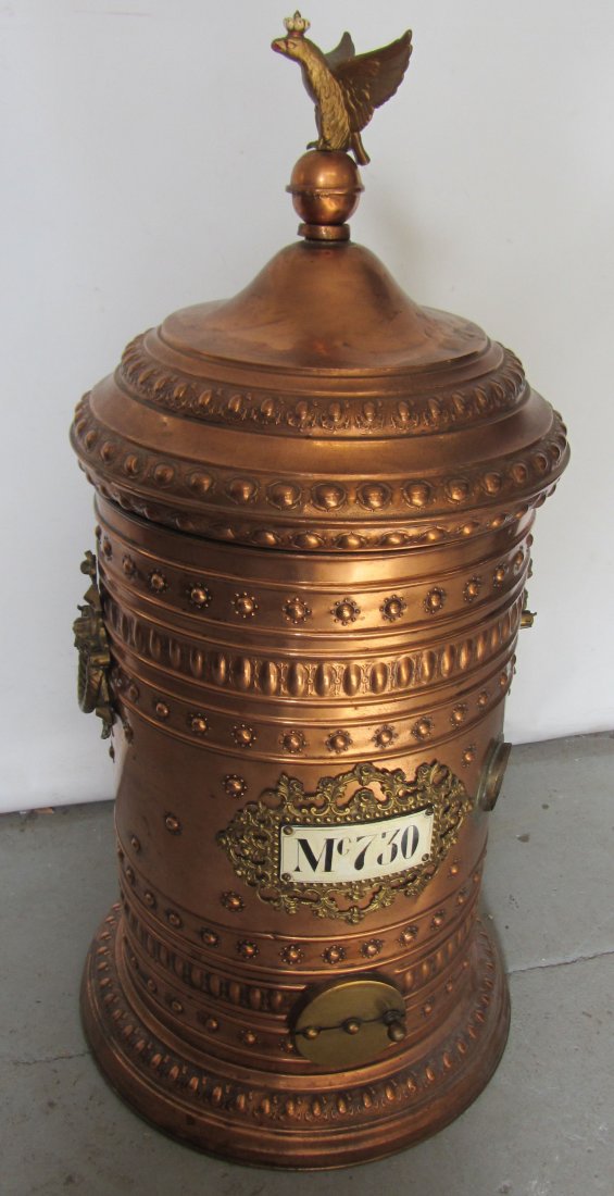 Original Copper and Bronze coffee roaster: Original Copper and Bronze coffee roaster 42"h Auction Estimate 300-600