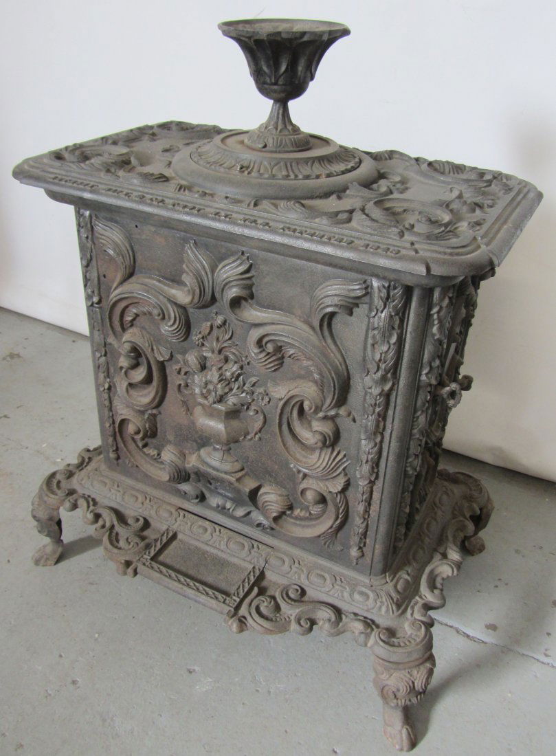 19th C. Troy, NY cast iron Victorian wood stove: 19th C. Troy, NY cast iron Victorian wood stove 35"h Auction Estimate 300-600