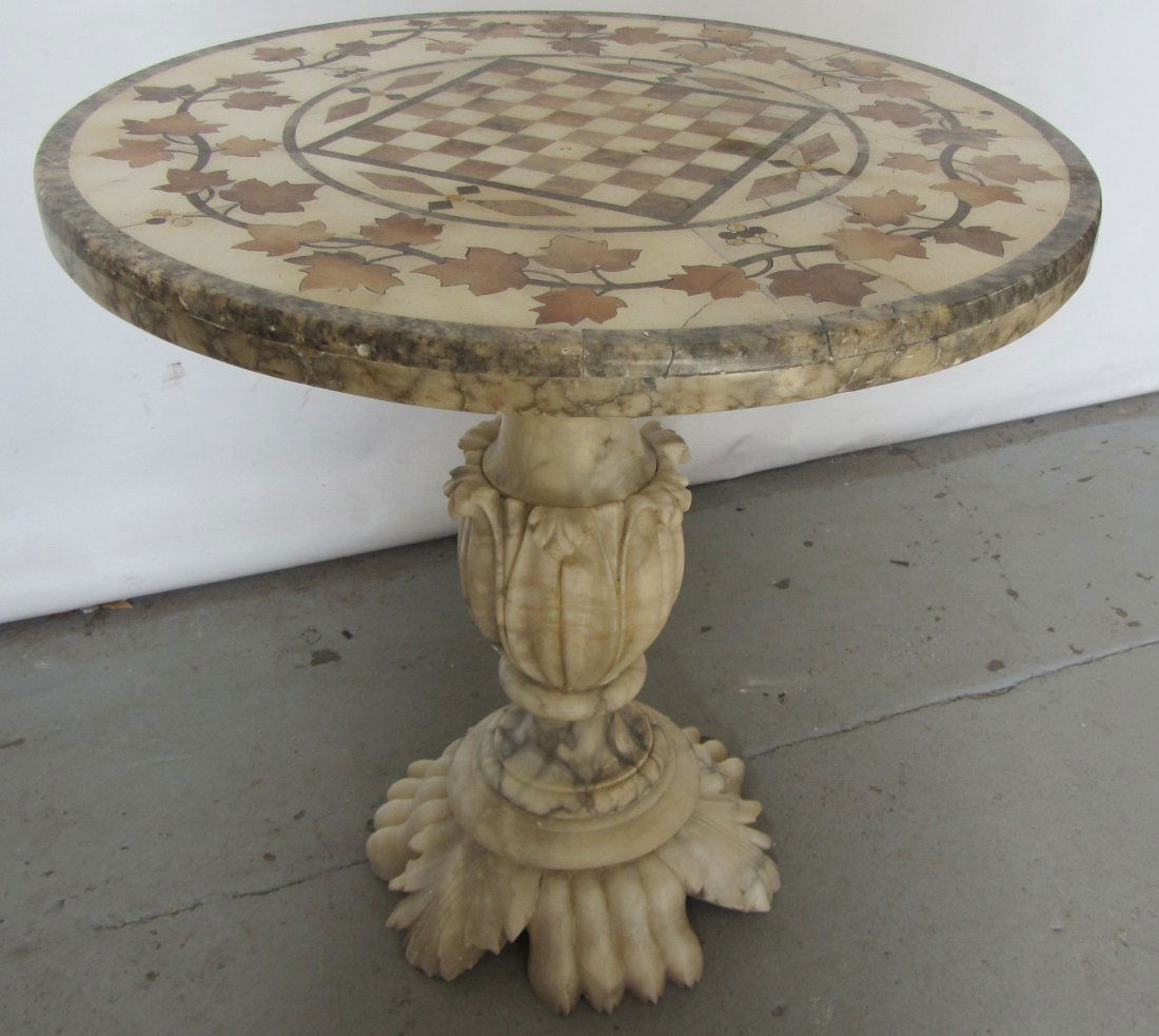 19th C Marble and Alabaster pietra dura top table: 19th C. Marble and Alabaster pietra dura top table 25 x 25 Auction Estimate 800-1600