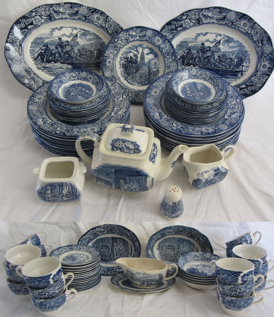 Lot of English Liberty Blue historic scene dishes: Lot of English Liberty Blue historic scene ironstone dishes Auction Estimate 200-400
