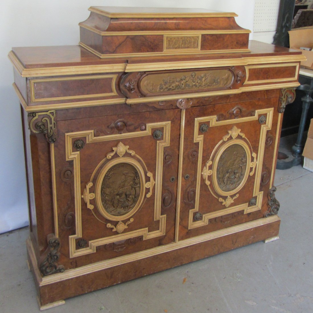 C1870 American burled walnut credenza