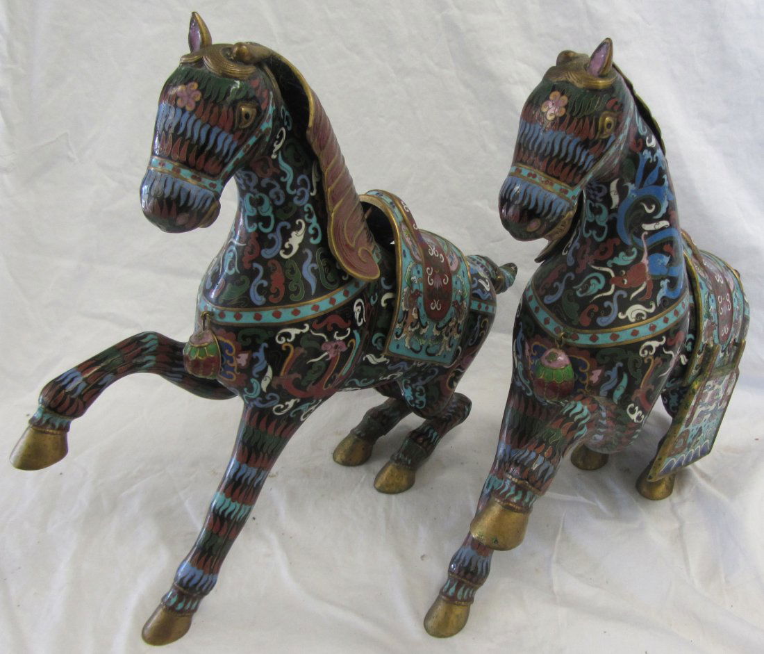 Pr. 20th C. Cloisonne Horse Statues
