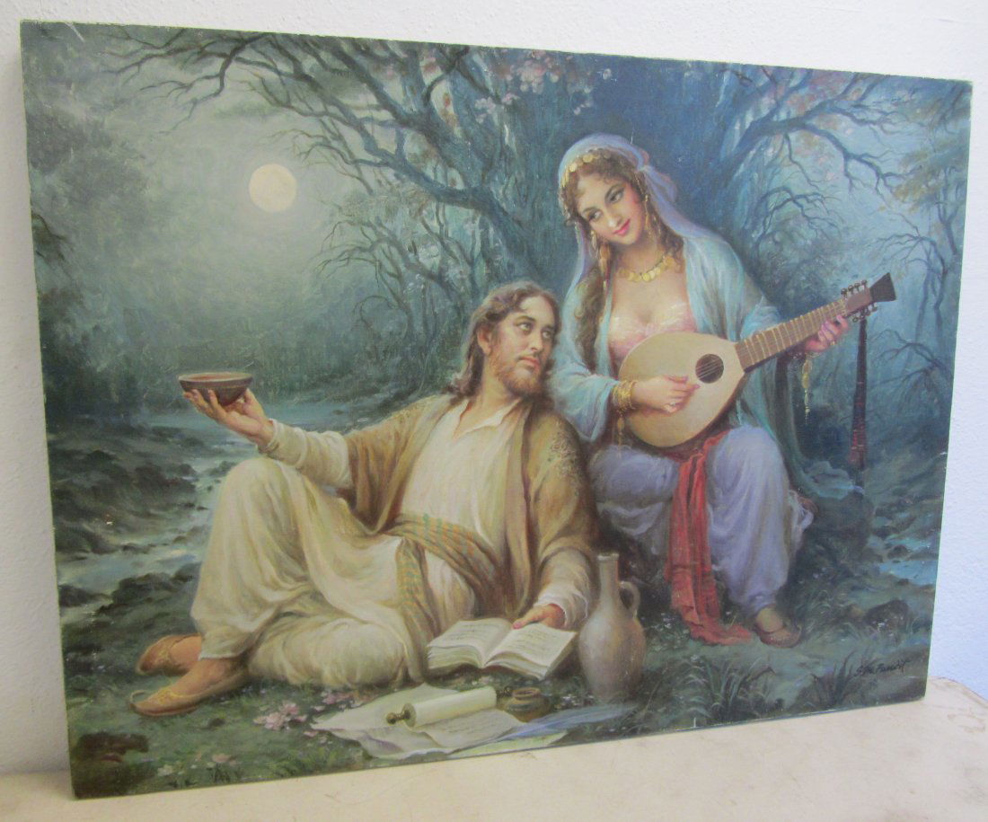 20th C. Painting of lovers signed S.M. Pandit