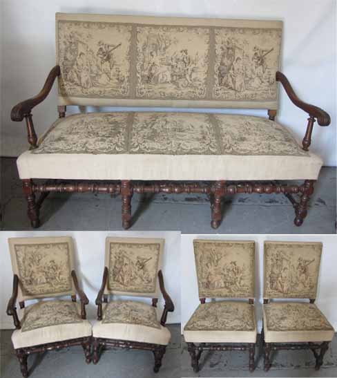 19th C. William and Mary 5 piece parlor set: Fine Quality 19th C. William and Mary 5 piece parlor set with aubusson upholstry Auction Estimate 600-1200