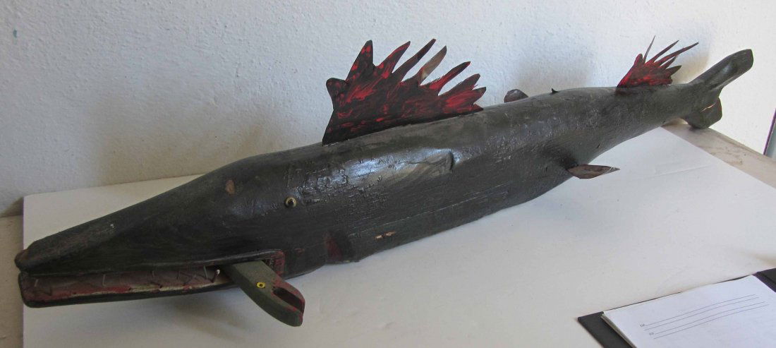 Large 19th C. Folk Art American Fish: Large 19th C. Folk Art American Fish with tole detail work 47"long Auction Estimate 200-400