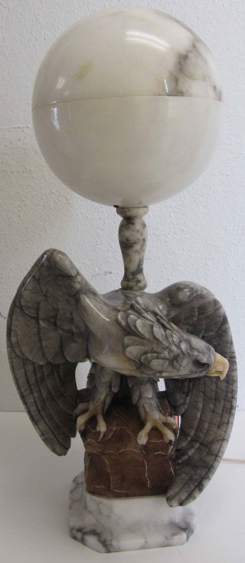 Multi-colored Italian marble and alabaster lamp: Monumental C1900 Multi-colored Italian marble and alabaster lamp of eagle 30 1/2"h Auction Estimate 1000-1800