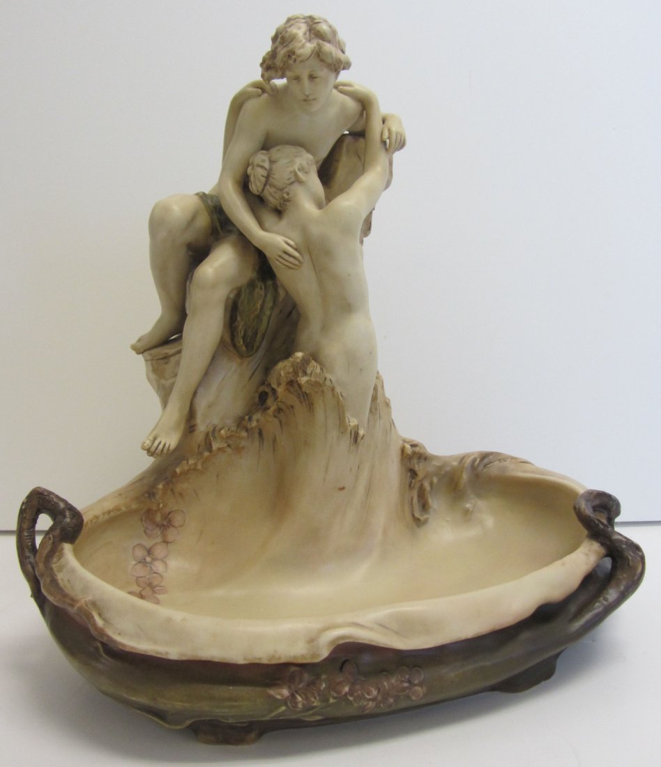 20th C. Royal Dux grouping of lovers signed Hampel: Ea. 20th C. Royal Dux grouping of lovers signed Hampel 12 1/2 x 12 1/2 Auction Estimate 750-1500