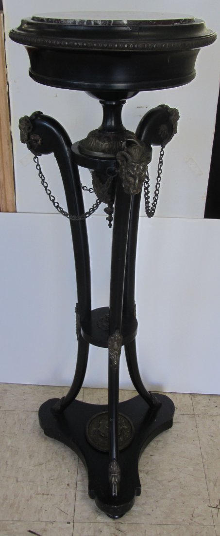 19th C. Bronze mounted marble top pedestal: 19th C. American Renaissance Victorian bronze mounted pedestal with marble top 38 1/2"h Auction Estimate 350-700