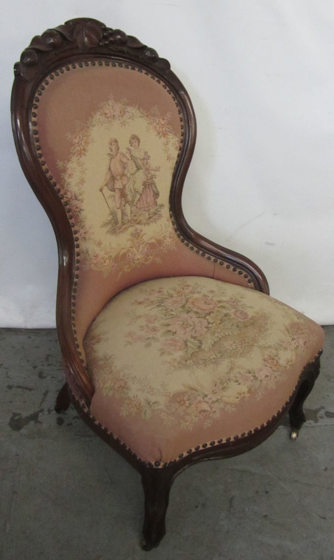 American Victorian armchair with needlepoint: American Victorian armchair with needlepoint upholstry 39 1/2"h Auction Estimate 100-300