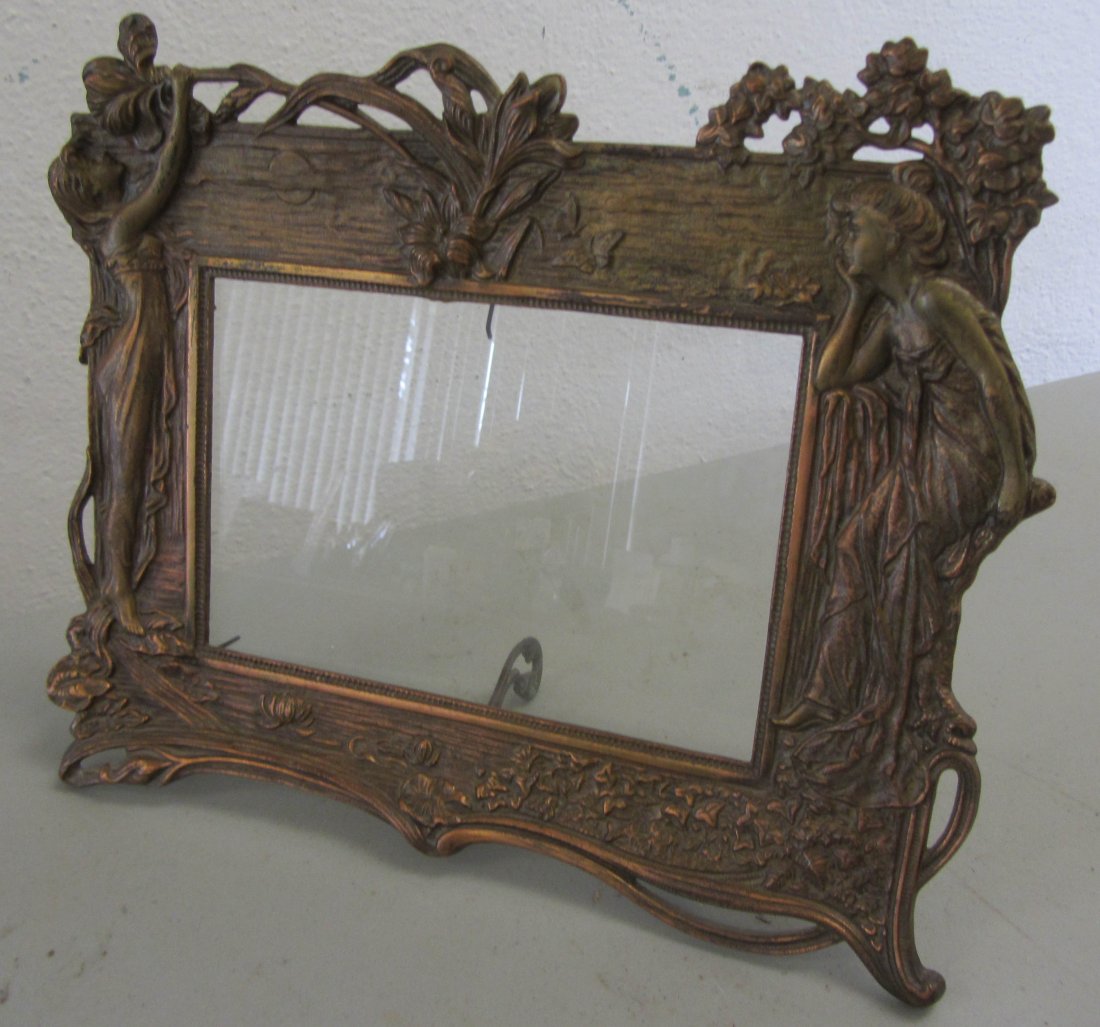 20th C. Art Nouveau bronze picture frame: 20th C. Art Nouveau bronze picture frame 11 1/2 x 14 Auction Estimate 150-300