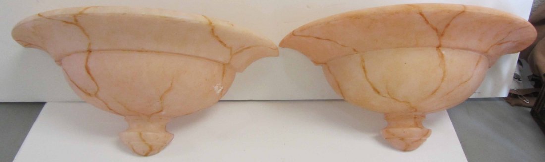 Pr. Alabaster wall sconces: Pr. Alabaster wall sconces 12"h Auction Estimate 100-300
