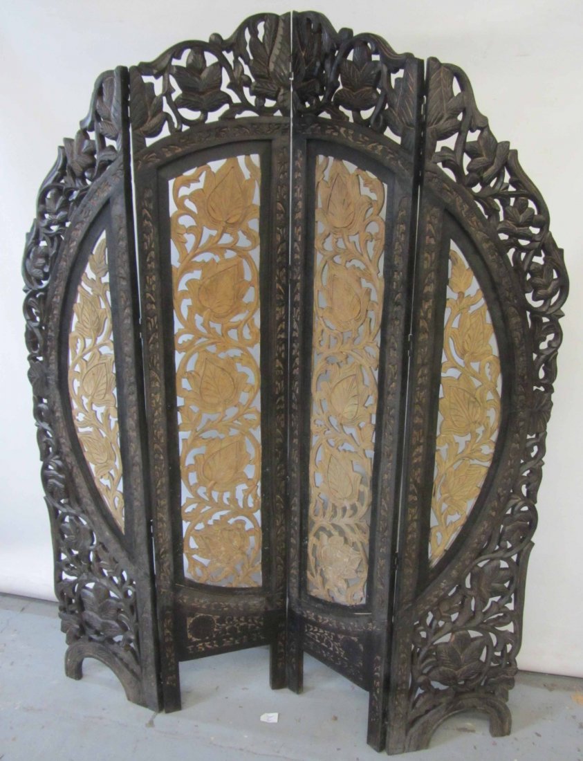19th C. Chinese 4 panel carved screen: 19th C. Chinese 4 panel carved screen 72"h Auction Estimate 300-600