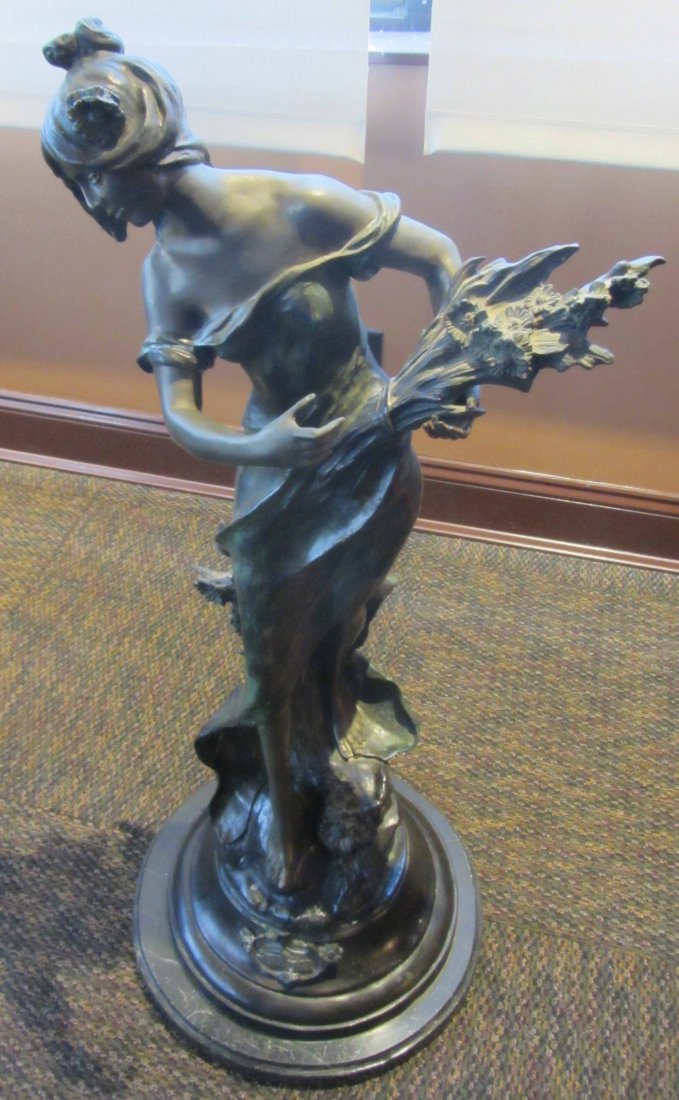 20th C. Bronze A. Moreau statue of woman: 20th C. Bronze A. Moreau statue of woman on marble base 40"h Auction Estimate 600-1200