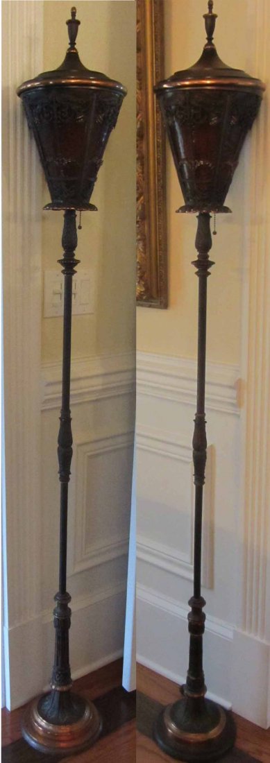 Pair of Oscar Bach bronze and iron torcheres: Pr. C1900 NYC made Oscar Bach bronze and iron torcheres Auction Estimate 400-800