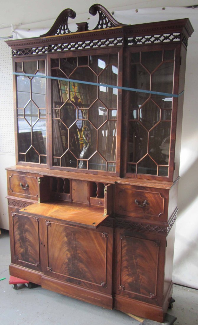 20th C. Mahogany breakfront with broken arch top: 20th C. Mahogany breakfront with broken arch top and butlers desk Auction Estimate 400-800