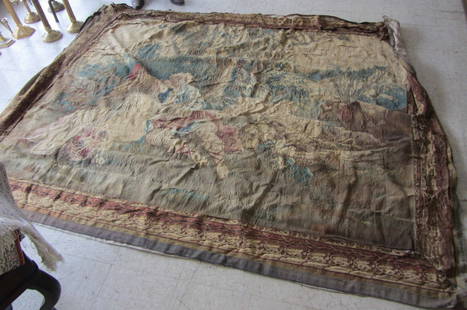 Tapestry wall hanger dated 1760 and signed: Ea. Aubosson tapestry wall hanger dated 1760 and signed F. Boucher Rare and as is 79 x 102 Auction Estimate 600-1200