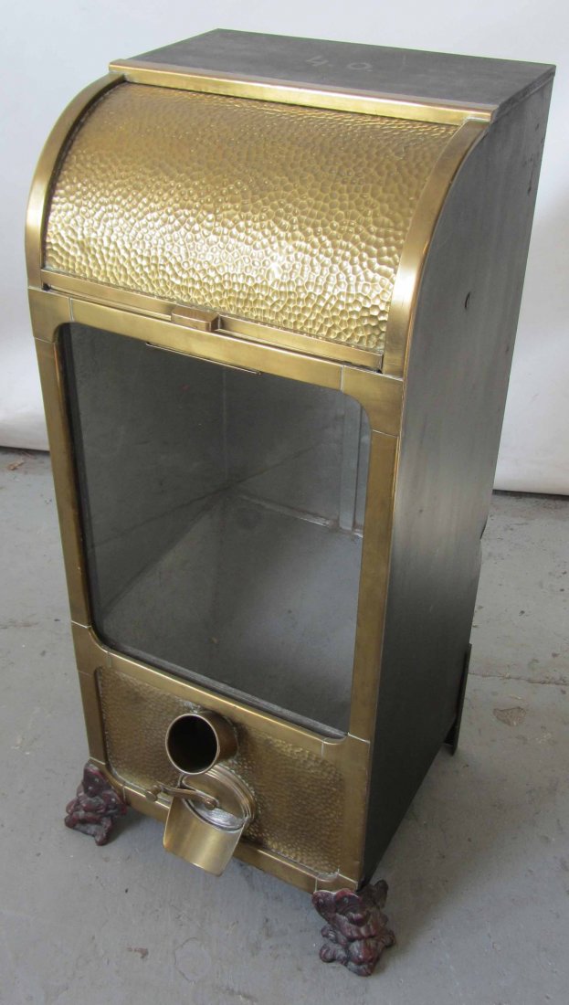19th C Hand hammered brass peanut roaster: Unusual 19th C. Hand hammered brass peanut roaster 36 1/2"h Auction Estimate 300-600