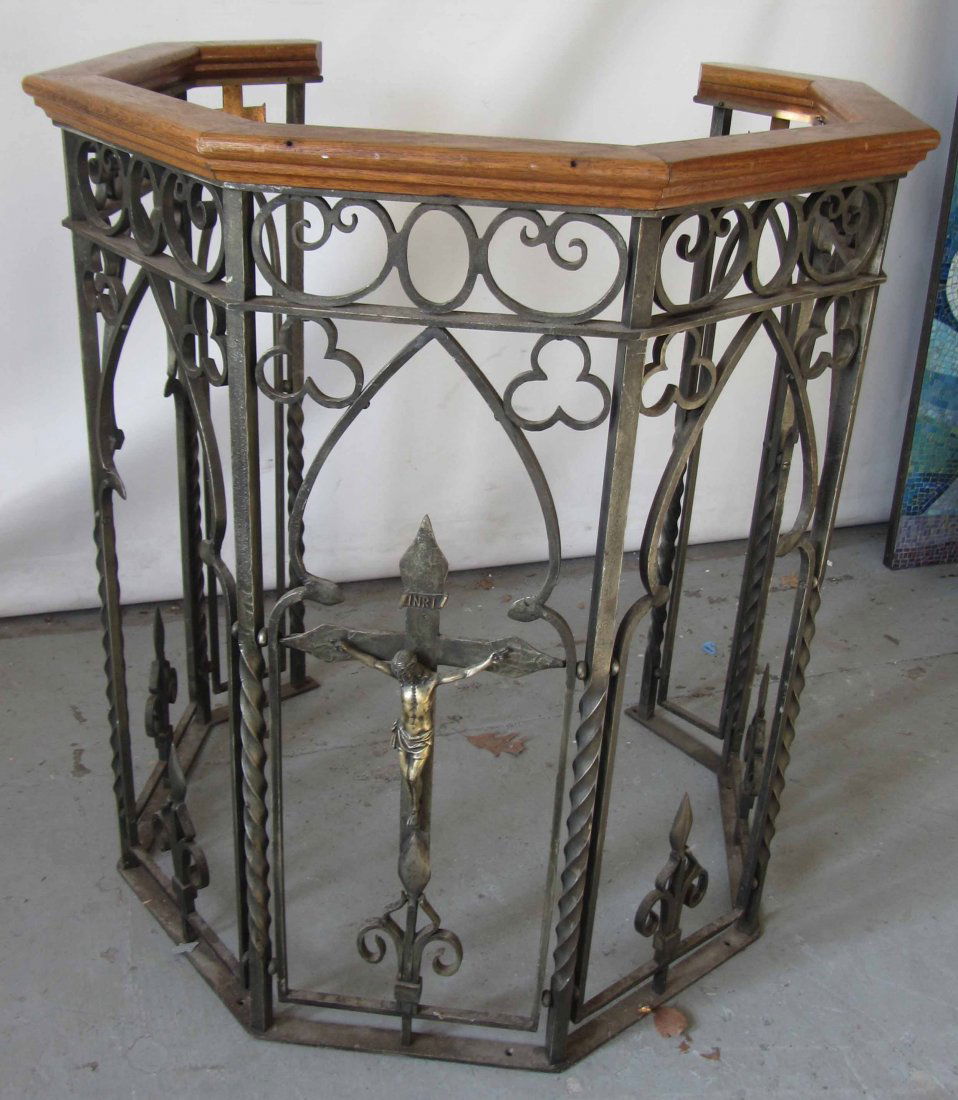 C1900 Wrought iron and bronze gothic podium: C1900 Wrought iron and bronze gothic podium 40 x 35 1/2 Auction Estimate 400-800