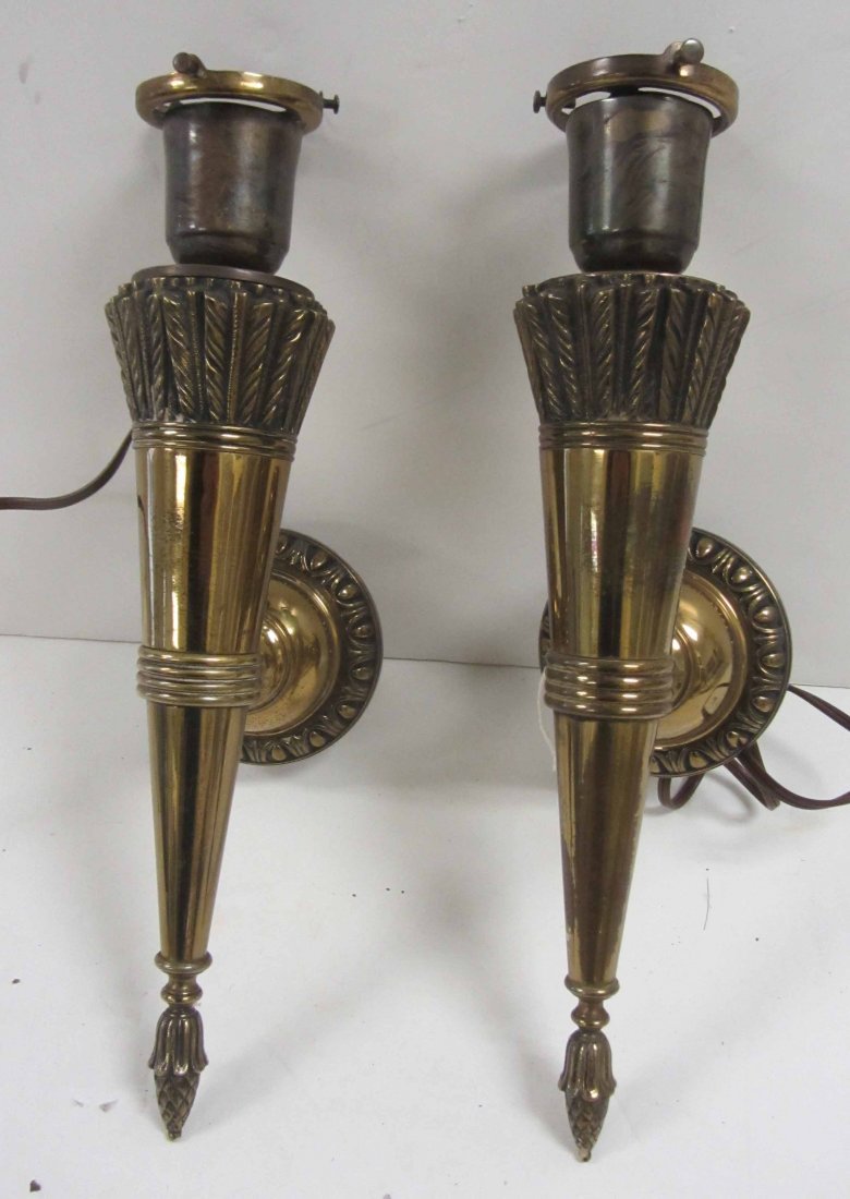 Pr. Ea. 20th C. Brass wall sconces: Pr. Ea. 20th C. Brass wall sconces 13 1/2"h Auction Estimate 100-300