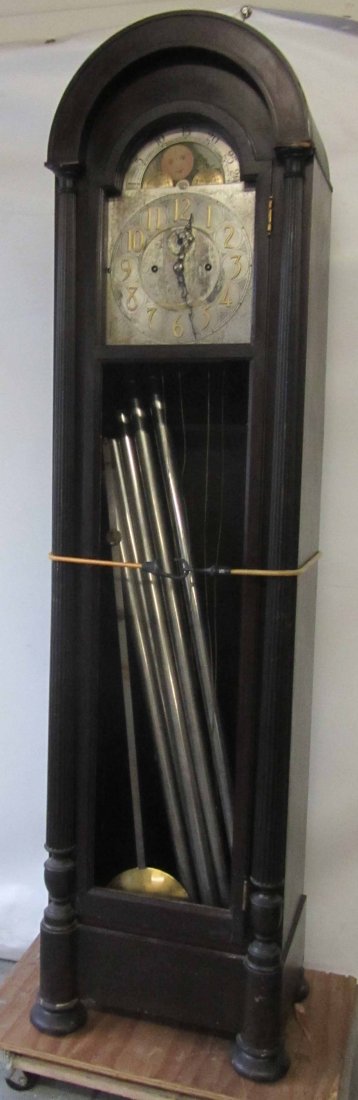 C1900 Herschede 5 tube mahogany grandfather clock: C1900 Herschede 5 tube mahogany grandfather clock with original pendulum and weights, needs glass 78"h Auction Estimate 300-600