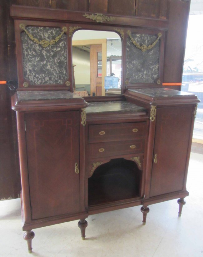 19th C. French bronze mounted server: 19th C. French bronze mounted server with marble top and marble back 71 x 56 x 20 Auction Estimate 400-800