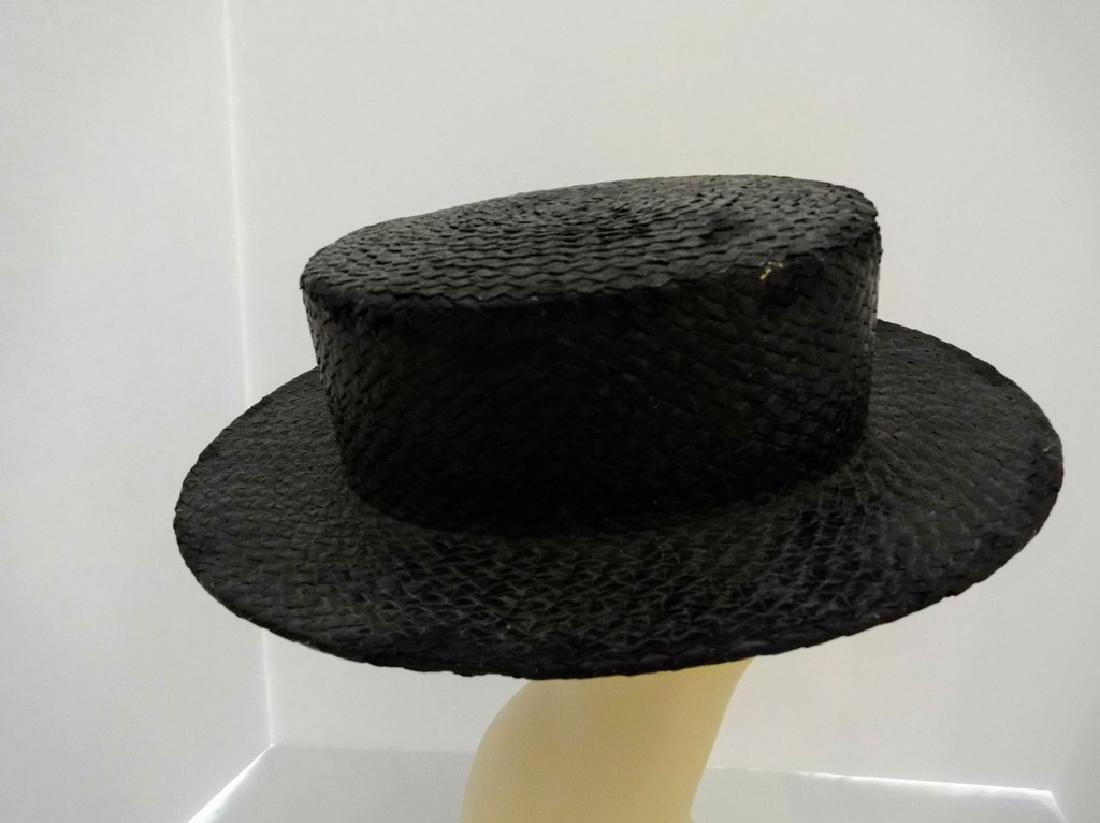 Men's Vintage Straw Boater Hat, painted Black, size 7 (1 of 4)