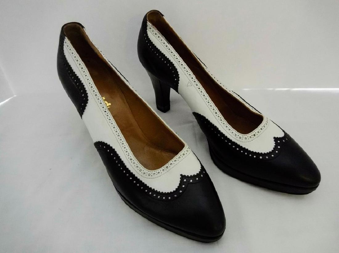 Women's "Hermes" Black and White Women's Wingtip wedge (1 of 11)