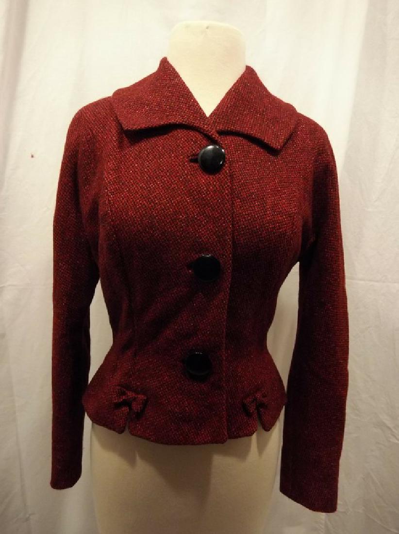 Vintage Women's Red Wool Tweed 1940's Jacket (1 of 4)
