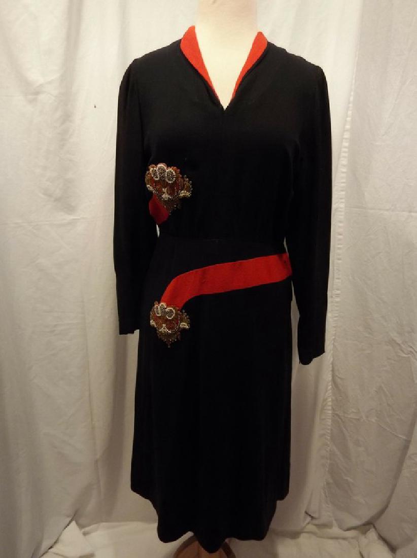 1940's Black & Red Rayon blend Sheath Dress (1 of 12)