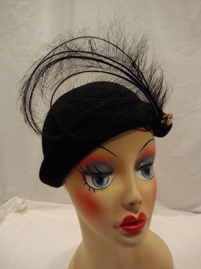 1950's Vintage Felt & Feather Hat with Rhinestone (1 of 5)
