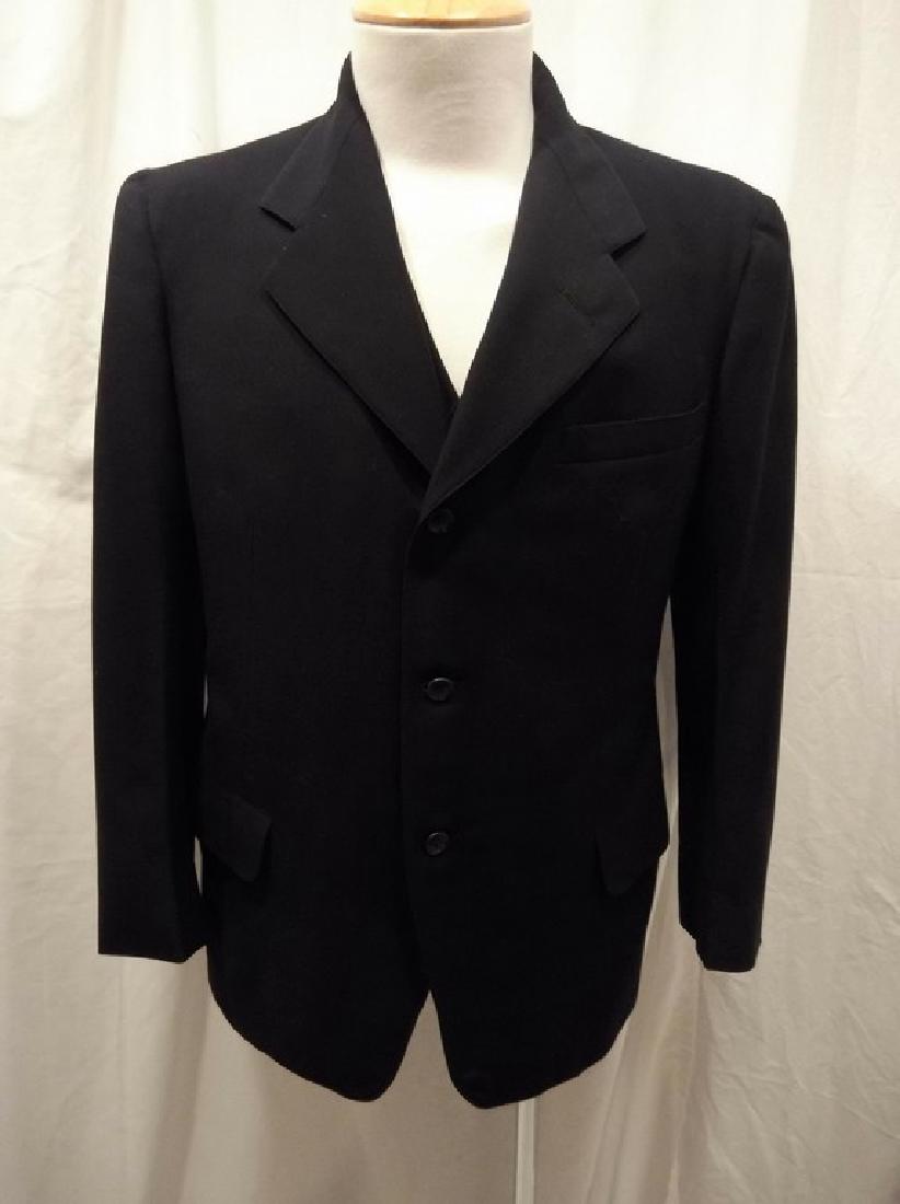 Men's circa 1930's Vintage Suit Coat & Vest by Michaels: black wool, approx. 44 chest, 18 1/2 shoulder, 24 sleeve, 28 long