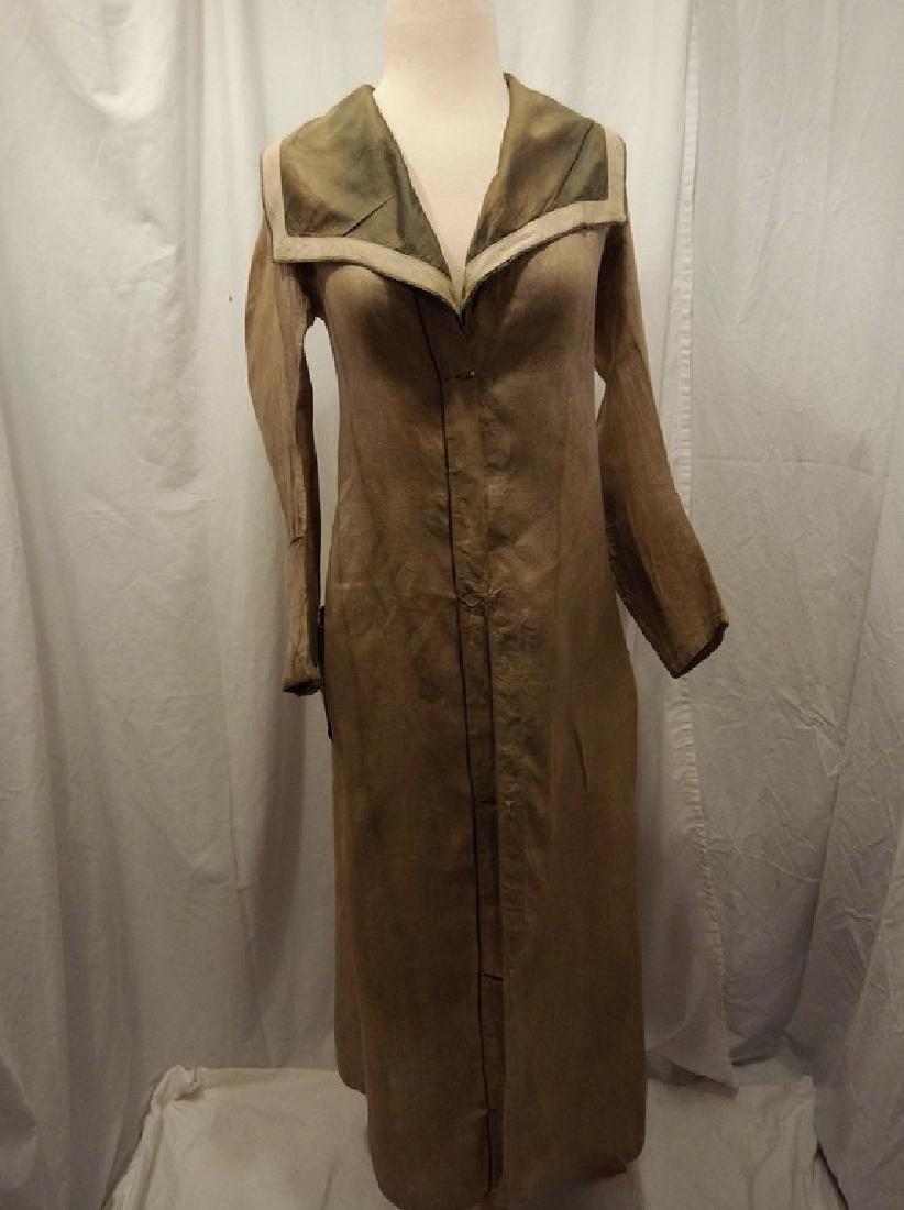 Early Ladies Linen Car Coat, full length, shawl collar (1 of 8)