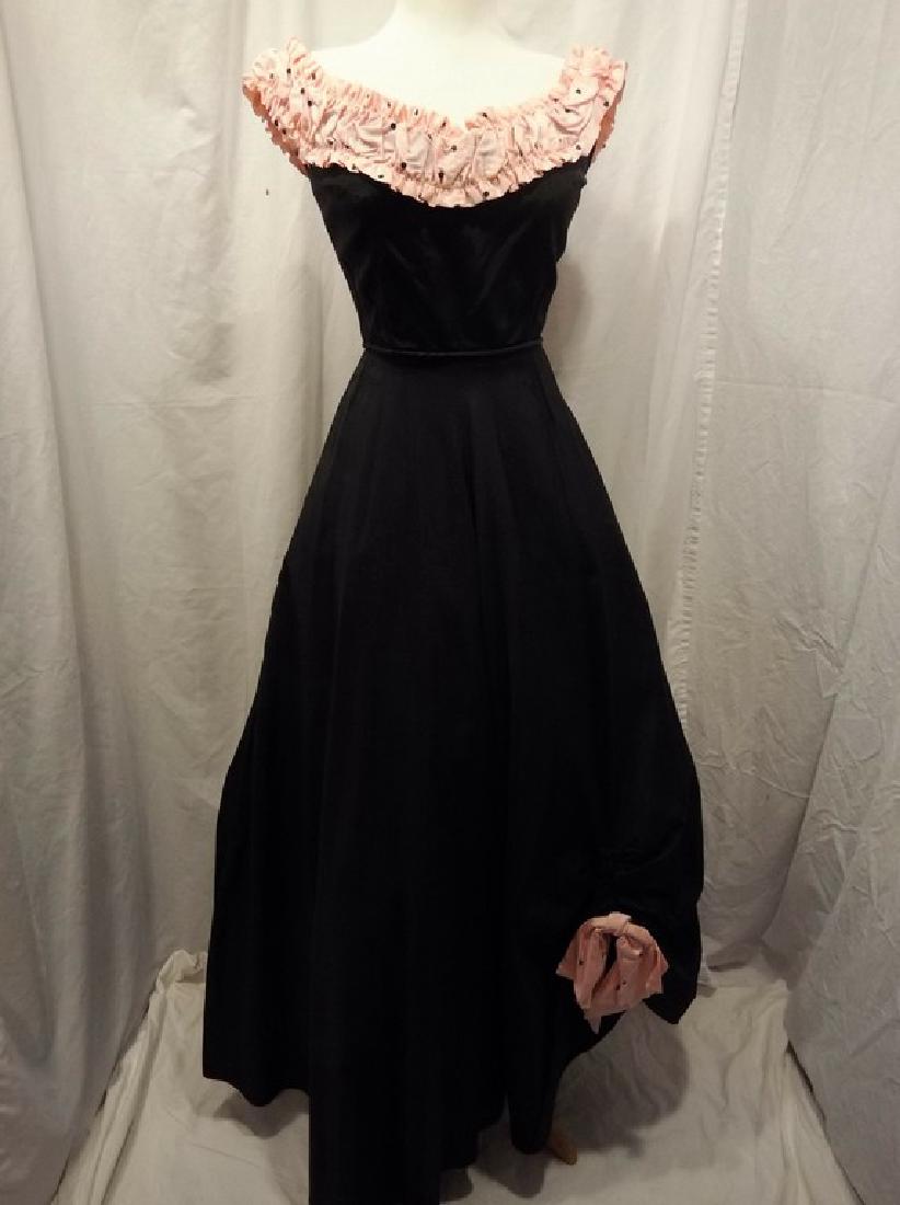 1950's Fit & Flare Black Taffeta full length Gown with (1 of 6)