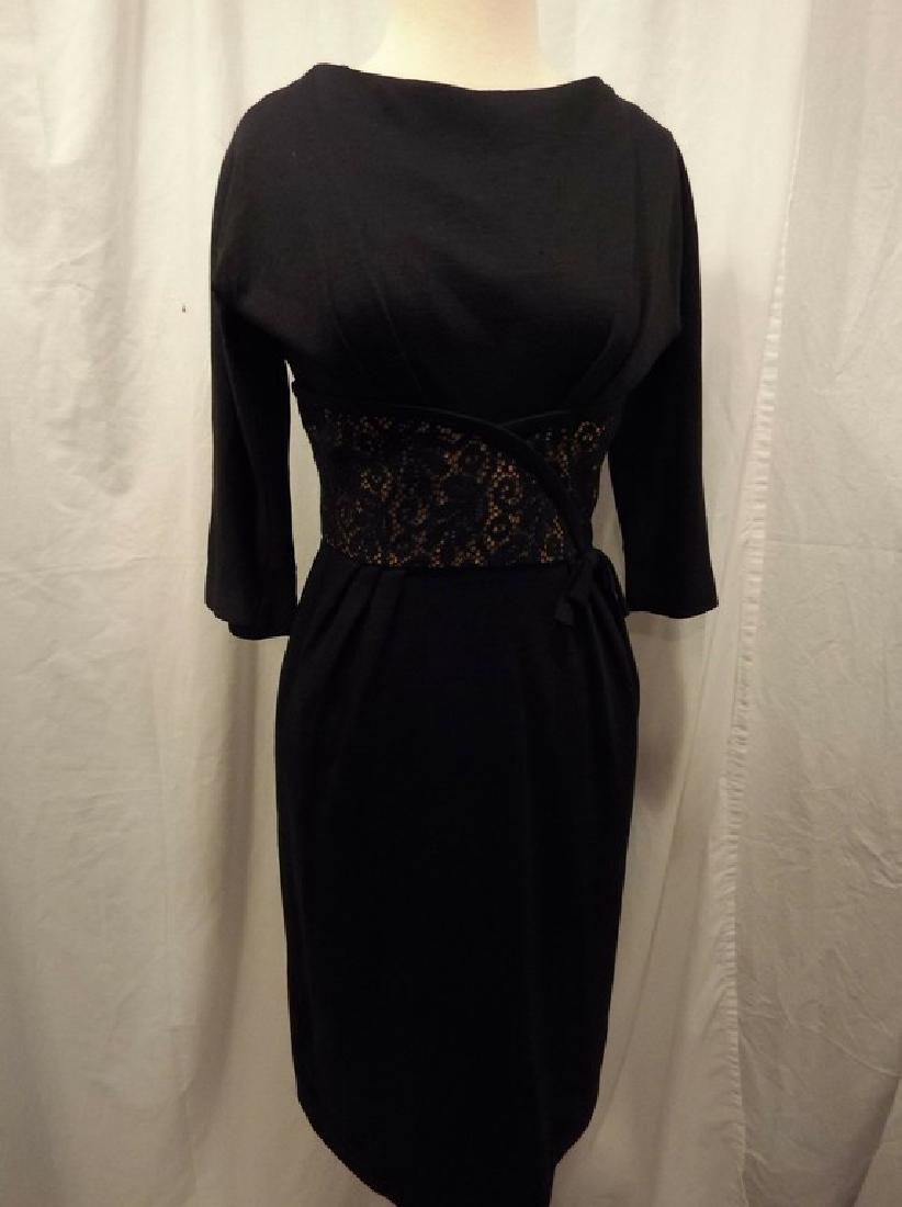 Black Knit Wool Blend Sheath Cocktail Dress with Lace (1 of 5)