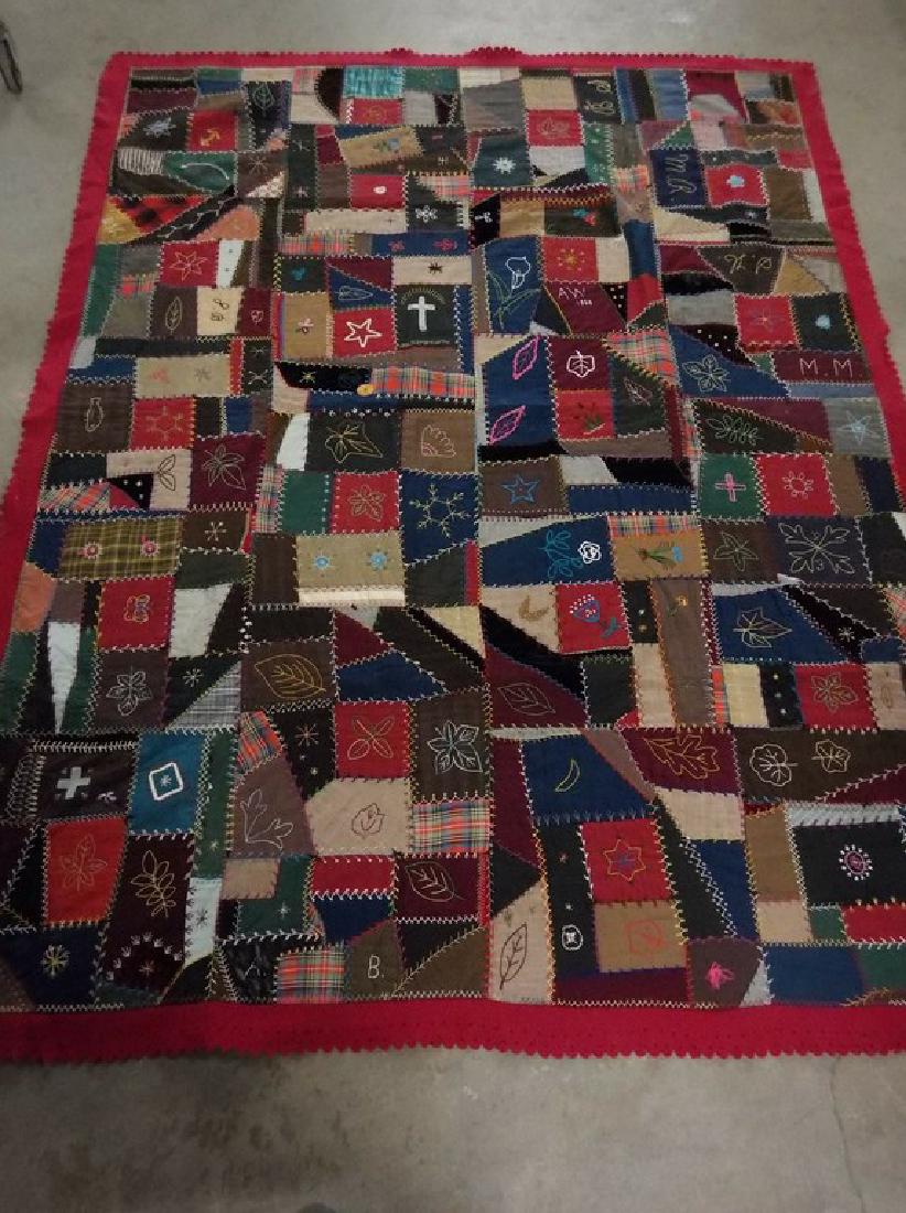 Victorian 1888 Crazy Quilt with decorative felt trim (1 of 8)