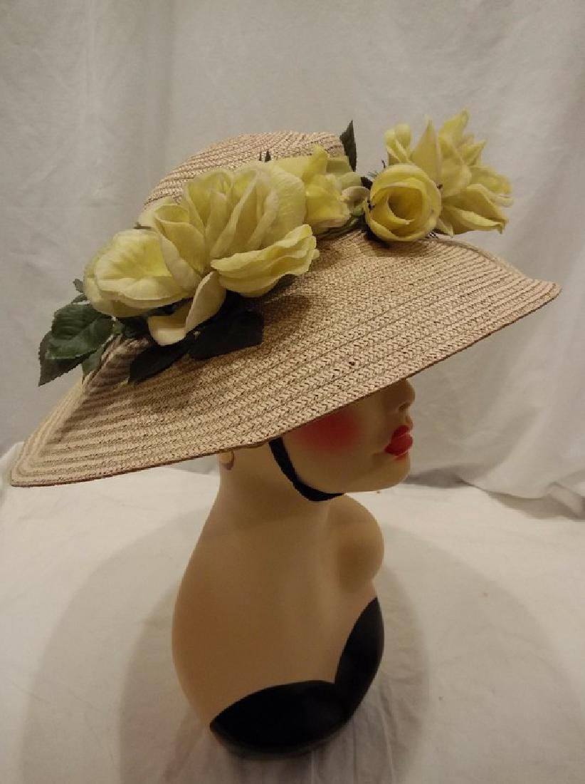 Wide Brim Ladies Vintage Floral & Straw Hat circa (1 of 4)
