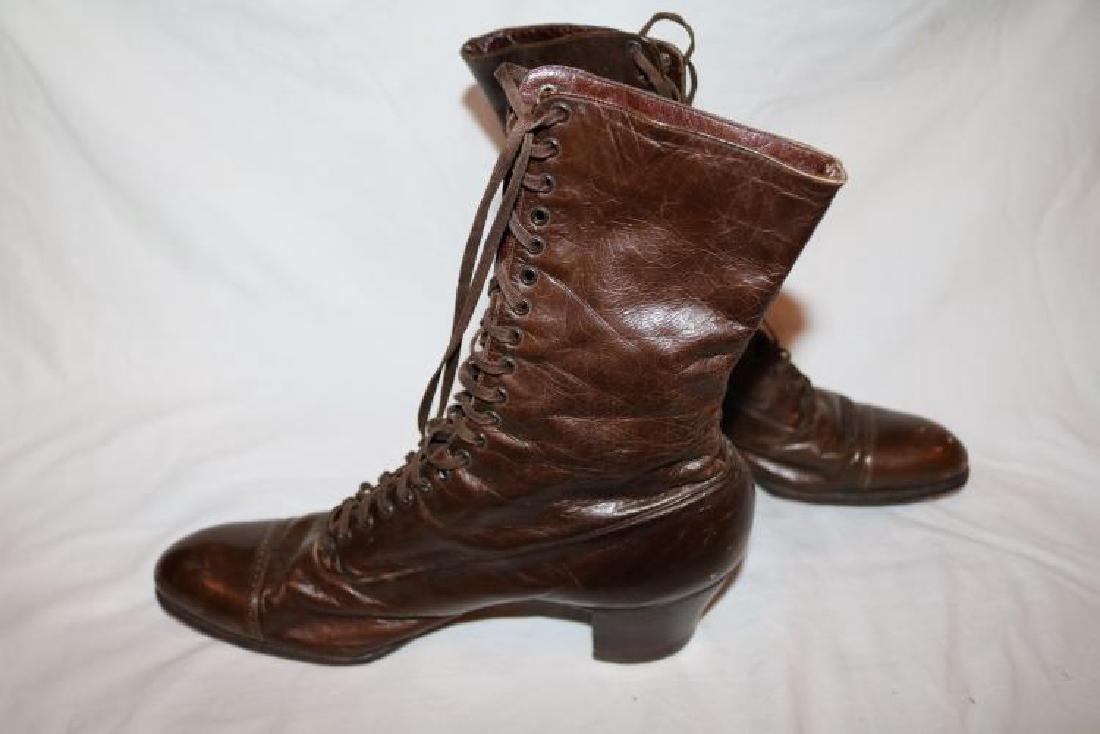 Victorian Ladies Tie up Brown Leather Boots, Cantilever (1 of 8)