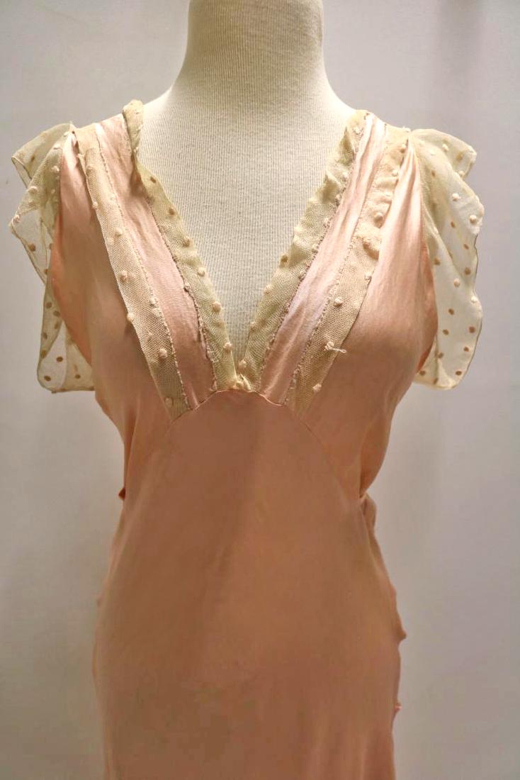 vintage 1930's silk negligee nightgown peach lace (1 of 6)